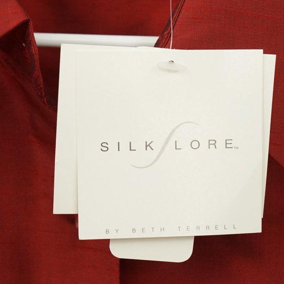 NWT 100% Silk Lore Beth Terrell Maroon Gold Trim Long Sleeve 2x Blouse Jacket - Picture 4 of 8